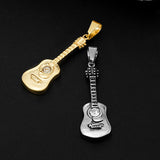 Punk Guitar Shape Pendant Necklace Stainless Steel Men Women Jewelry