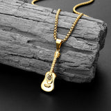 Punk Guitar Shape Pendant Necklace Stainless Steel Men Women Jewelry