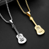 Punk Guitar Shape Pendant Necklace Stainless Steel Men Women Jewelry