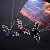 Punk Halloween Bat Necklace Red Zircon Pendant Chain Jewelry Gift