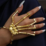 Punk Halloween Metal Skeleton Hand Bracelet with Ring