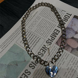Heart Shape Lock key Pendant Necklace Silver Metal For Women Hip Hop Harajuku