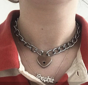 Heart Shape Lock key Pendant Necklace Silver Metal For Women Hip Hop Harajuku