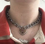 Heart Shape Lock key Pendant Necklace Silver Metal For Women Hip Hop Harajuku