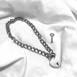 Heart Shape Lock key Pendant Necklace Silver Metal For Women Hip Hop Harajuku
