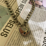 Heart Shape Lock key Pendant Necklace Silver Metal For Women Hip Hop Harajuku