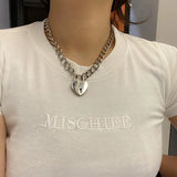 Heart Shape Lock key Pendant Necklace Silver Metal For Women Hip Hop Harajuku