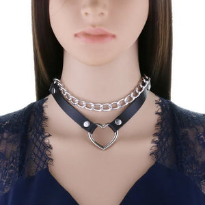 Punk Heart Pendant Necklace Sexy Collar Choker