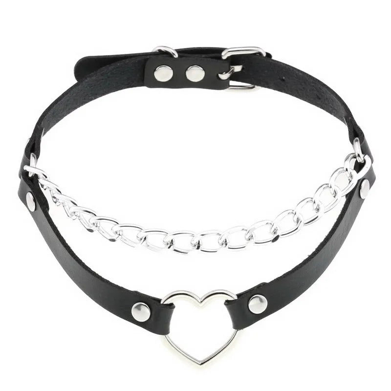 Punk Heart Pendant Necklace Sexy Collar Choker