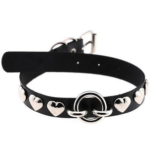 Punk Heart Rivet Collar Leather Choker Necklace for Women