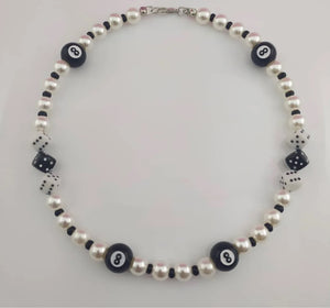 Punk Hip Hop Number 8 Beads Choker Necklaces Rock Dice Pearl Strand Chains