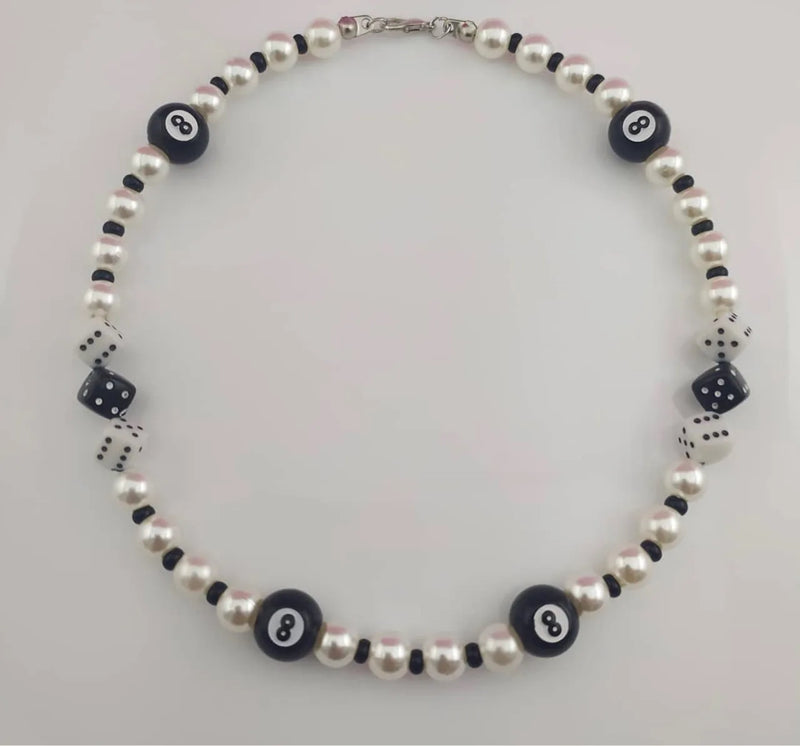 Punk Hip Hop Number 8 Beads Choker Necklaces Rock Dice Pearl Strand Chains
