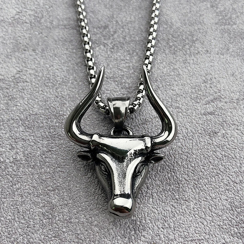 Punk Hip Hop Bullfight Bull Head Necklace Stainless Steel Jewelry
