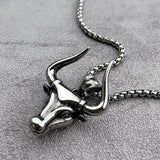 Punk Hip Hop Bullfight Bull Head Necklace Stainless Steel Jewelry