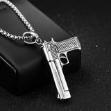 Punk Hip Hop Gun Pendant Necklace For Men Stainless Steel