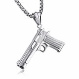 Punk Hip Hop Gun Pendant Necklace For Men Stainless Steel