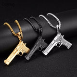 Punk Hip Hop Gun Pendant Necklace For Men Stainless Steel