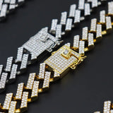 Punk Hip Hop Iced Out Rhinestones Chain Necklace 15mm Crystal Cuban Link Choker