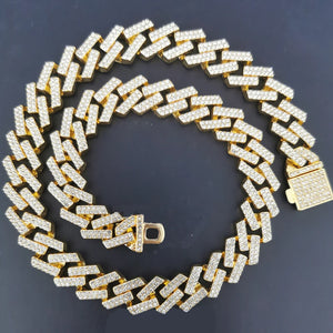 Punk Hip Hop Iced Out Rhinestones Chain Necklace 15mm Crystal Cuban Link Choker