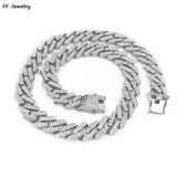 Punk Hip Hop Iced Out Rhinestones Chain Necklace 15mm Crystal Cuban Link Choker