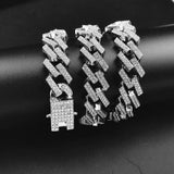 Punk Hip Hop Iced Out Rhinestones Chain Necklace 15mm Crystal Cuban Link Choker