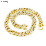 Punk Hip Hop Iced Out Rhinestones Chain Necklace 15mm Crystal Cuban Link Choker