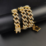 Punk Hip Hop Iced Out Rhinestones Chain Necklace 15mm Crystal Cuban Link Choker