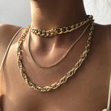 Punk Hip-hop Style Necklace Metal Thick Chain Cuban Set
