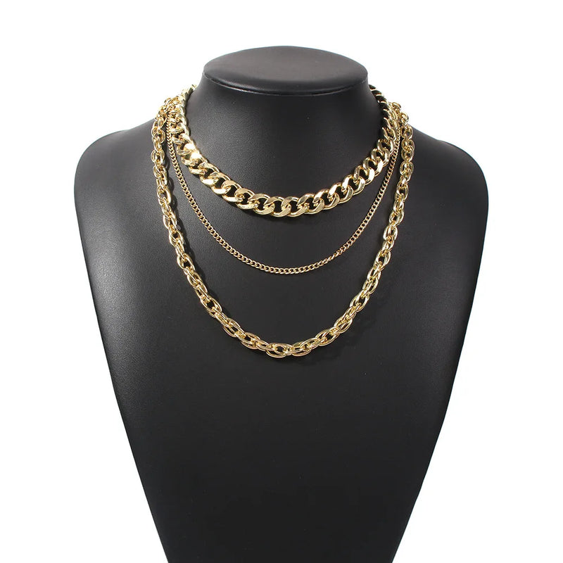 Punk Hip-hop Style Necklace Metal Thick Chain Cuban Set