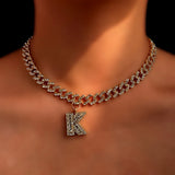 Punk HipHop Cuban Chain Letter Pendant Necklace Women Iced Out Choker