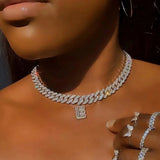 Punk HipHop Cuban Chain Letter Pendant Necklace Women Iced Out Choker