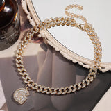 Punk HipHop Cuban Chain Letter Pendant Necklace Women Iced Out Choker