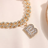 Punk HipHop Cuban Chain Letter Pendant Necklace Women Iced Out Choker