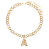 Punk HipHop Cuban Chain Letter Pendant Necklace Women Iced Out Choker