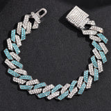 Punk Hiphop Cuban Chain Bracelet Bling Rhinestone Prong Cuban 14MM