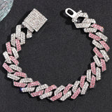 Punk Hiphop Cuban Chain Bracelet Bling Rhinestone Prong Cuban 14MM