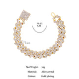 Punk Hiphop Cuban Chain Bracelet Bling Rhinestone Prong Cuban 14MM