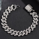 Punk Hiphop Cuban Chain Bracelet Bling Rhinestone Prong Cuban 14MM