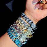Punk Hiphop Cuban Chain Bracelet Bling Rhinestone Prong Cuban 14MM