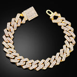 Punk Hiphop Cuban Chain Bracelet Bling Rhinestone Prong Cuban 14MM