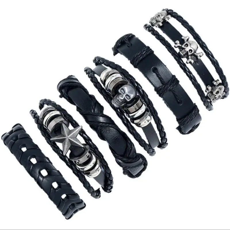 Skull Multilayer Leather Bracelet Star Charm Bangle