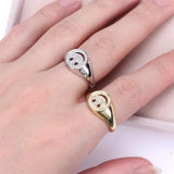 Punk Hollow Smile Face Rings Adjustable Copper Plated Couple Jewelry