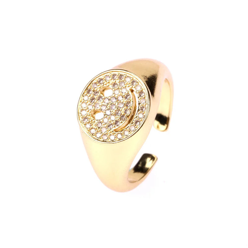 Punk Hollow Smile Face Rings Adjustable Copper Plated Couple Jewelry