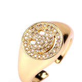 Punk Hollow Smile Face Rings Adjustable Copper Plated Couple Jewelry