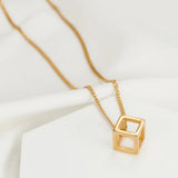 Punk Hollow Cube Pendant Necklace Stainless Steel Geometric Collier