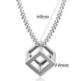 Punk Hollow Cube Pendant Necklace Stainless Steel Geometric Collier