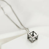 Punk Hollow Cube Pendant Necklace Stainless Steel Geometric Collier