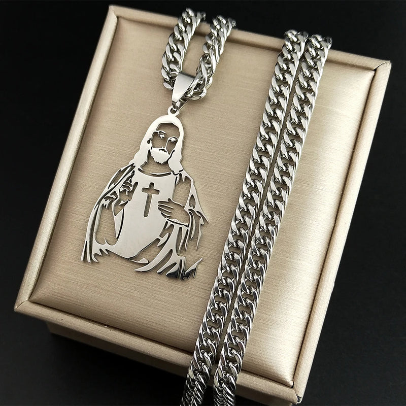Punk Jesus Cross Pendant Necklace Stainless Steel