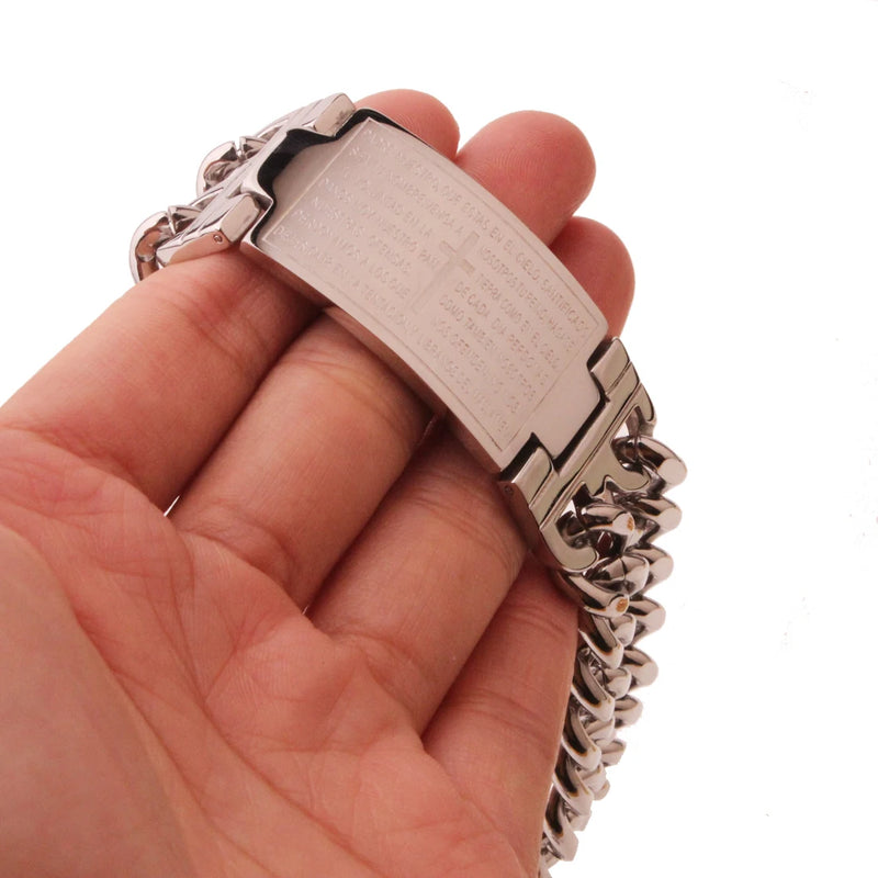 Punk Jesus Cross Bracelets Silver Stainless Steel Men Jewelry