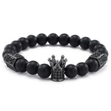 Punk Jewelry CZ Skull Skeleton Crown Charm Bracelet Hematite Stone Beads